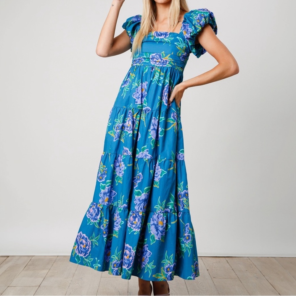 Peach Love Blue Floral Maxi -L
